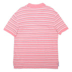 TOMMY HILFIGER Mens Pink & White Striped Polo Shirt M Cotton Blend Short Sleeve