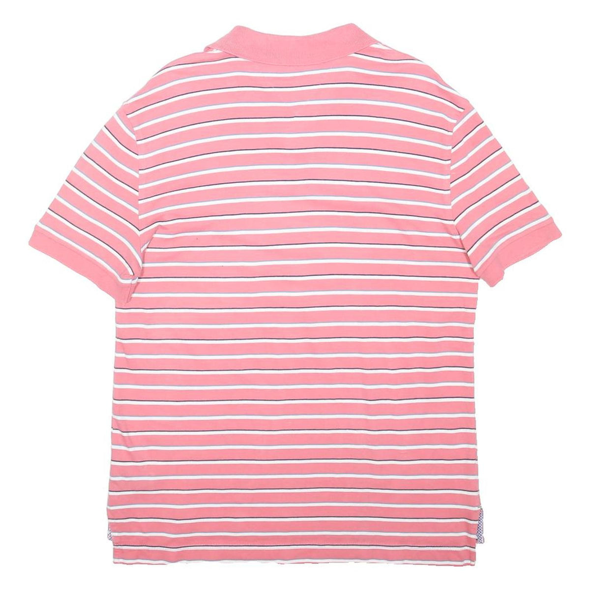 TOMMY HILFIGER Mens Pink & White Striped Polo Shirt M Cotton Blend Short Sleeve