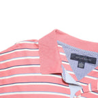 TOMMY HILFIGER Mens Pink & White Striped Polo Shirt M Cotton Blend Short Sleeve