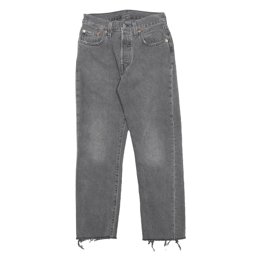 LEVI'S 501 Womens Jeans Black Regular Straight Denim Rinse W24 L26 Raw Hem