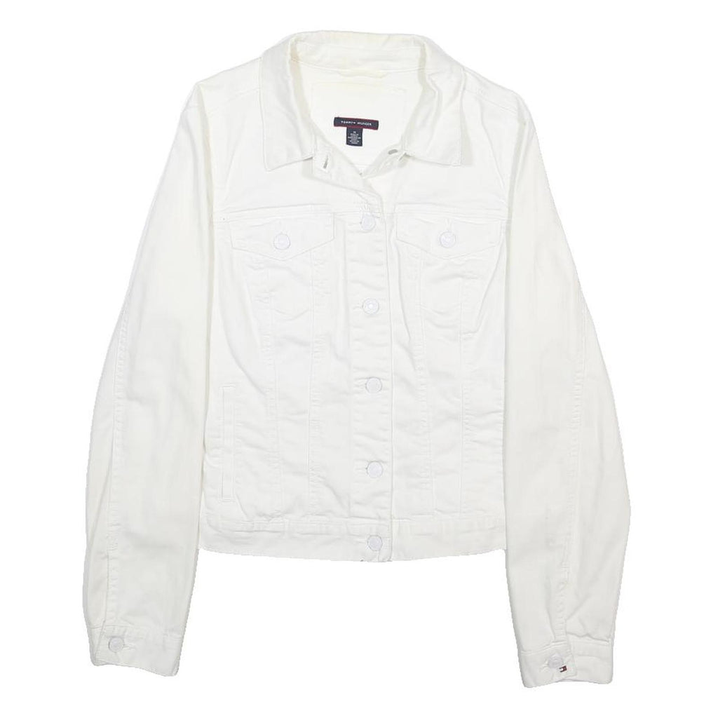 TOMMY HILFIGER Womens White Cotton Blend Button Jacket M Cotton Blend Plain