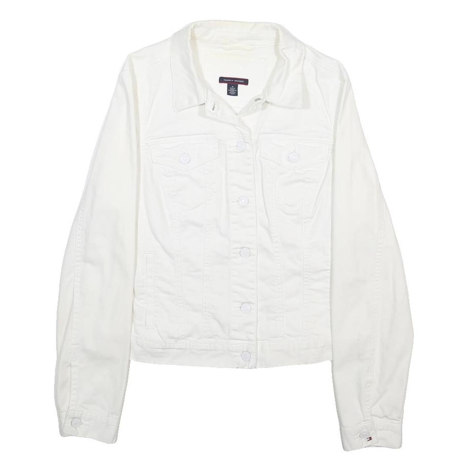 TOMMY HILFIGER Womens White Cotton Blend Button Jacket M Cotton Blend Plain