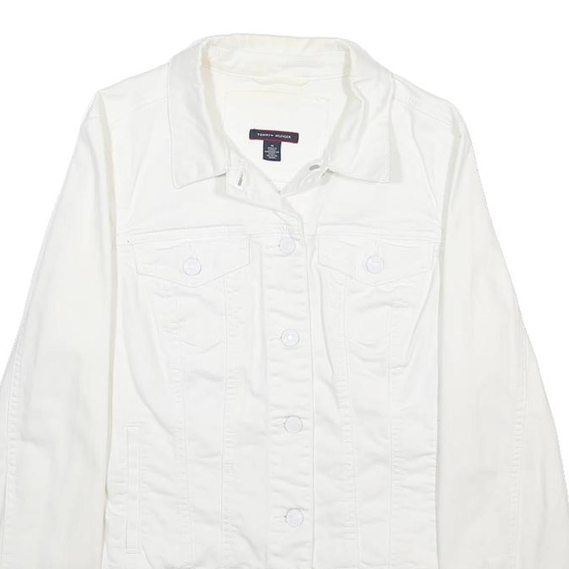 TOMMY HILFIGER Womens White Cotton Blend Button Jacket M Cotton Blend Plain