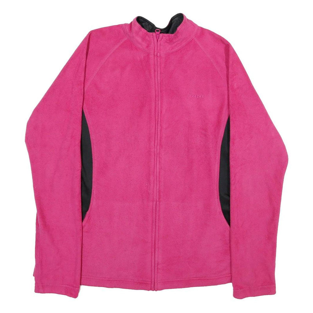REEBOK Womens Pink & Black Zip Jacket L Polyester Blend Fleece Casual Activewear