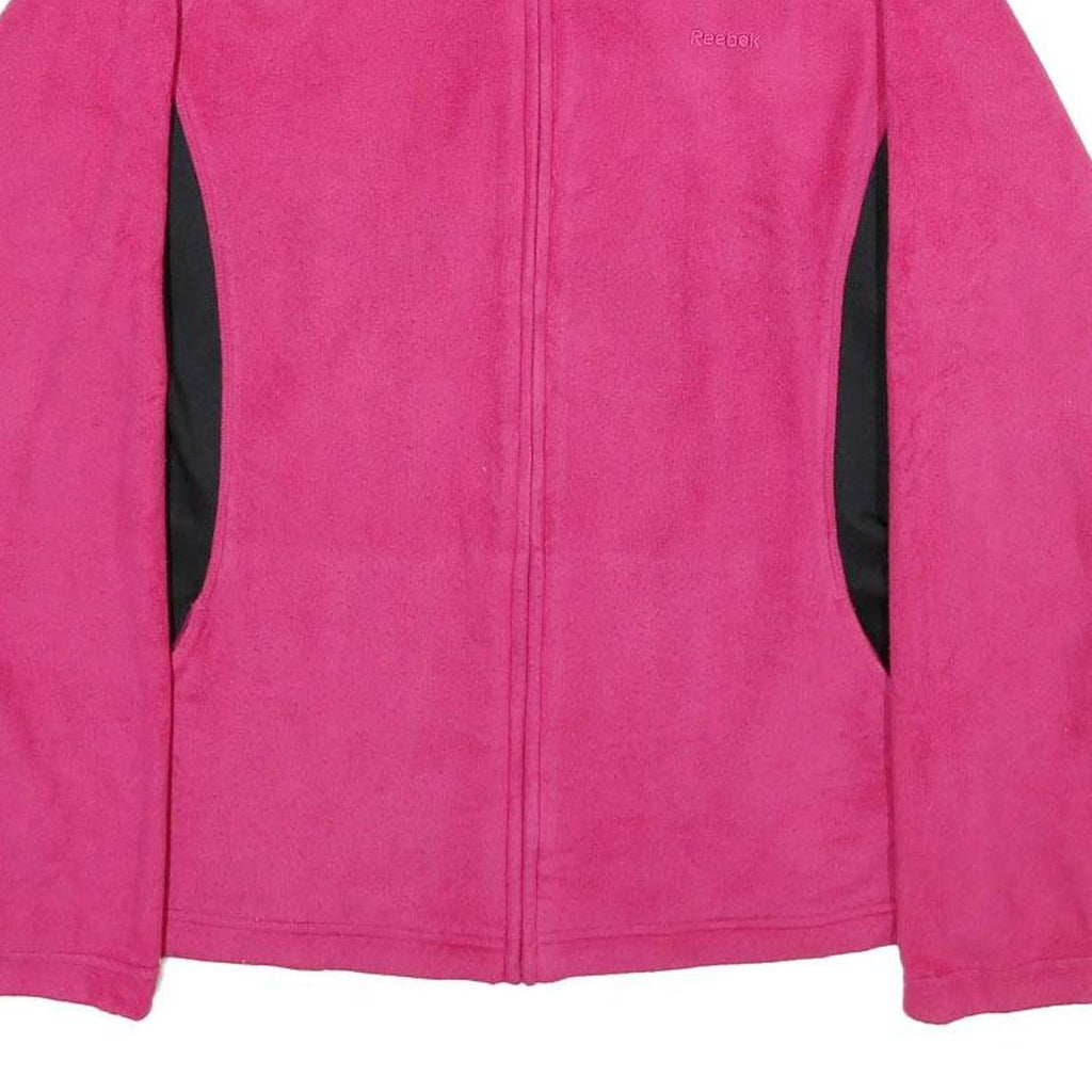 REEBOK Womens Pink & Black Zip Jacket L Polyester Blend Fleece Casual Activewear