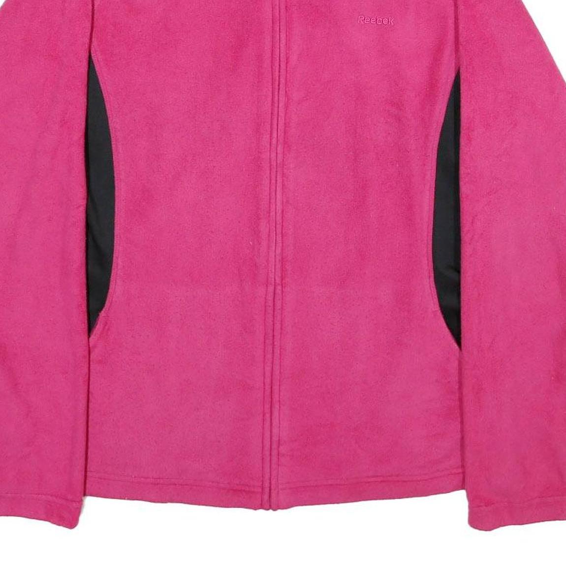 REEBOK Womens Pink & Black Zip Jacket L Polyester Blend Fleece Casual Activewear