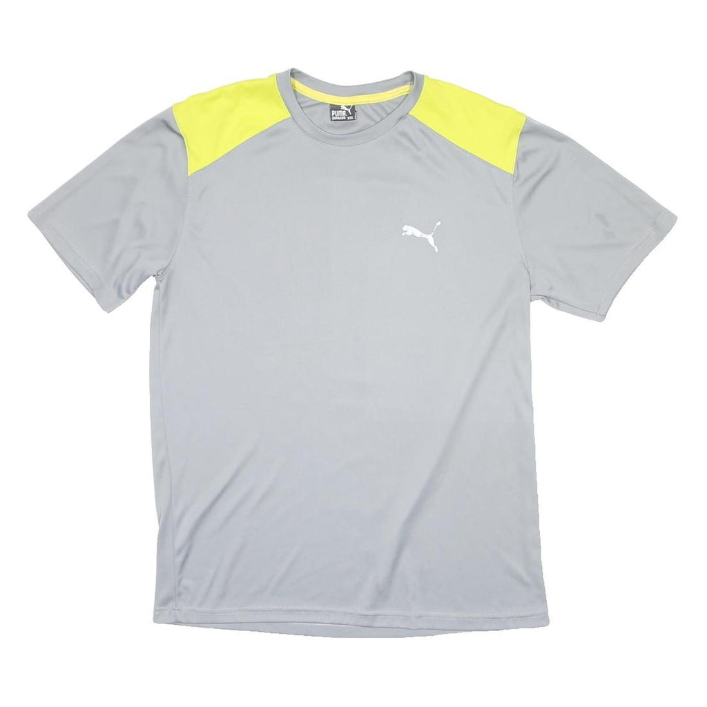 PUMA Mens Grey & Yellow Sports T-Shirt 2XL Short Sleeve Crew Neck Breathable