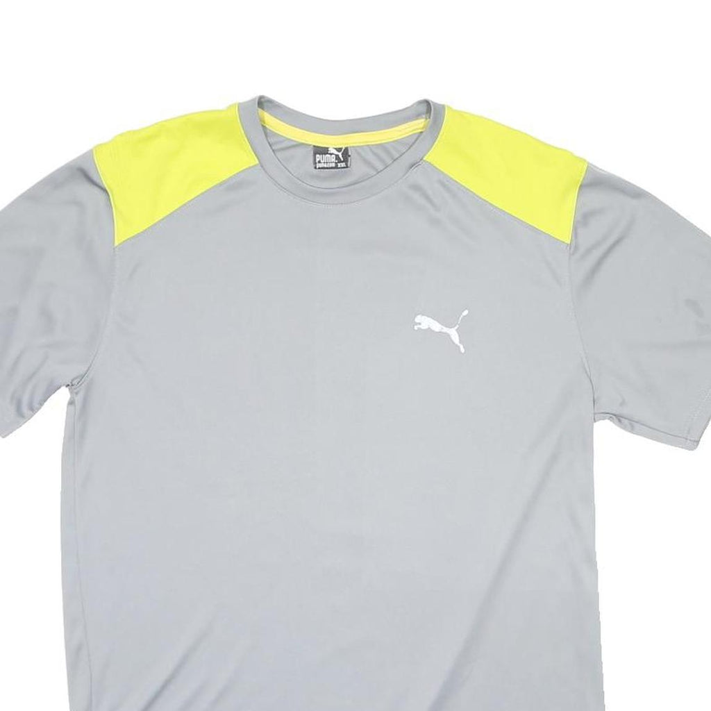 PUMA Mens Grey & Yellow Sports T-Shirt 2XL Short Sleeve Crew Neck Breathable