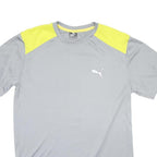 PUMA Mens Grey & Yellow Sports T-Shirt 2XL Short Sleeve Crew Neck Breathable