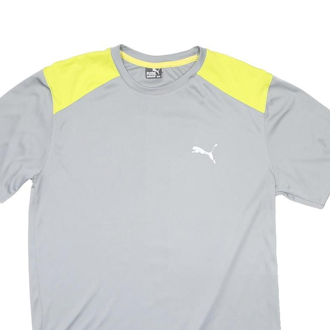PUMA Mens Grey & Yellow Sports T-Shirt 2XL Short Sleeve Crew Neck Breathable