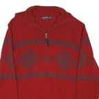 NAUTICA Mens Red Patterned Jumper Zip Neck Regular Knit L Cotton Blend Winter