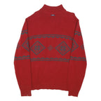 NAUTICA Mens Red Patterned Jumper Zip Neck Regular Knit L Cotton Blend Winter