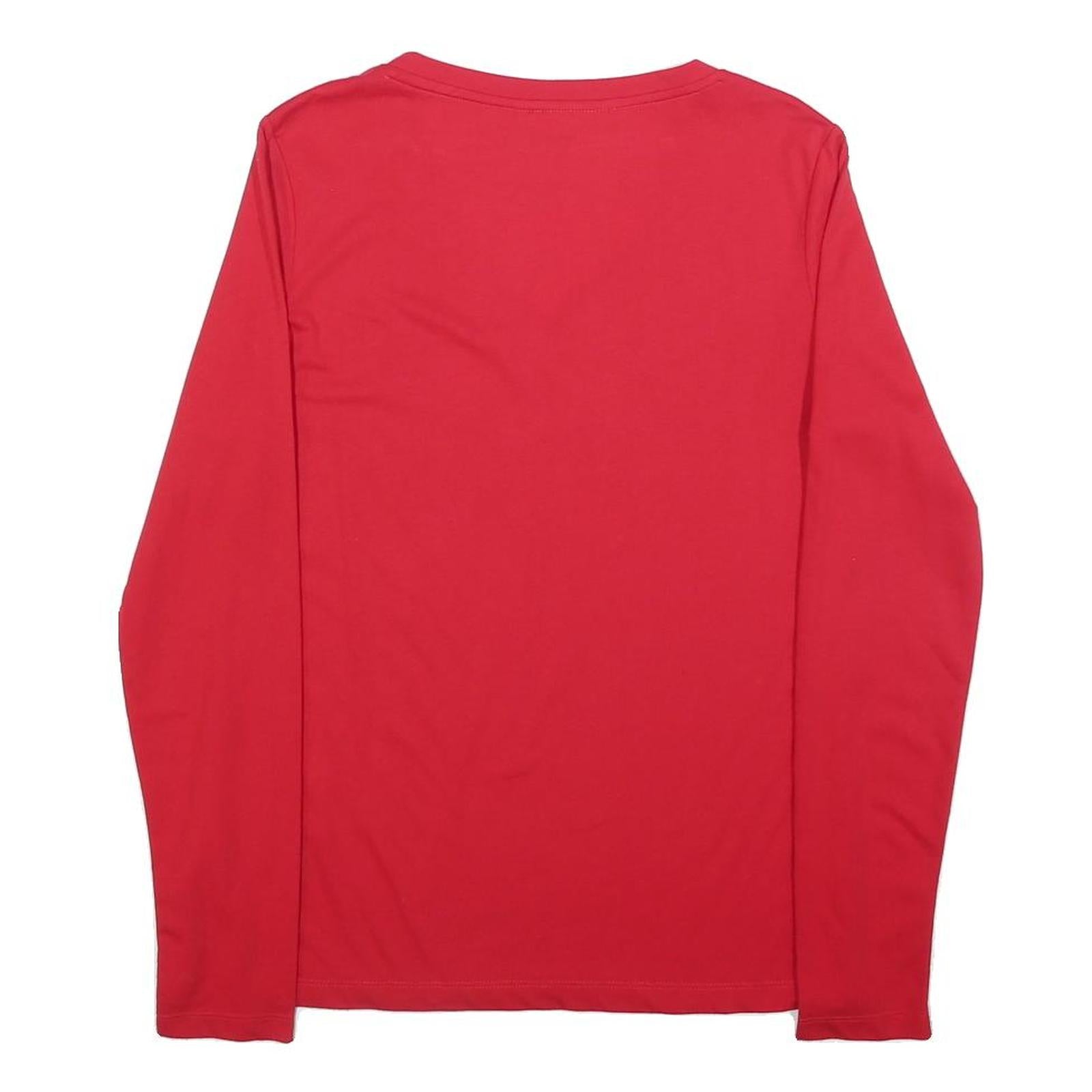 TOMMY HILFIGER Womens Red Long Sleeve V-Neck Cotton T-Shirt M Embroidered Logo