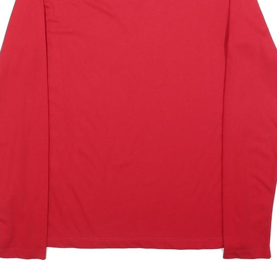 TOMMY HILFIGER Womens Red Long Sleeve V-Neck Cotton T-Shirt M Embroidered Logo