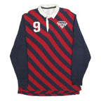 OLD NAVY Mens Blue & Red Striped Long Sleeve Rugby Polo Shirt L Casual Cotton