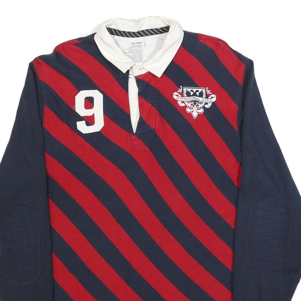 OLD NAVY Mens Blue & Red Striped Long Sleeve Rugby Polo Shirt L Casual Cotton