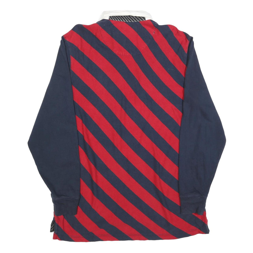 OLD NAVY Mens Blue & Red Striped Long Sleeve Rugby Polo Shirt L Casual Cotton