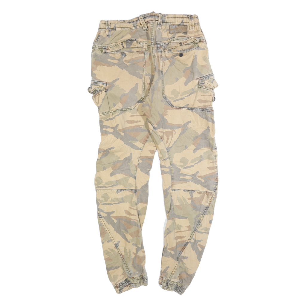 FSBN Mens Cotton Blend Beige Camouflage Slim Cargo Trousers W30 L30 Casual Urban