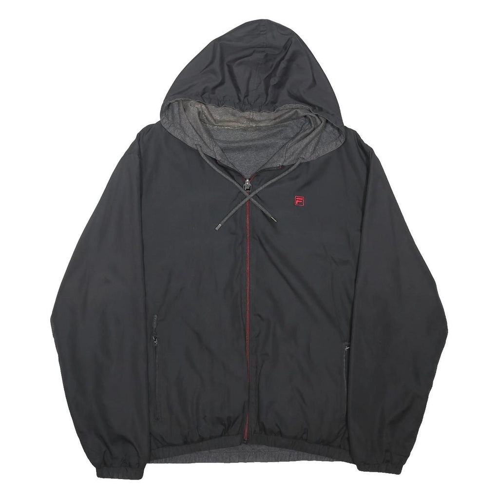 FILA Mens Black Zip Jacket XL Polyester Blend Plain Hooded Casual Sportswear