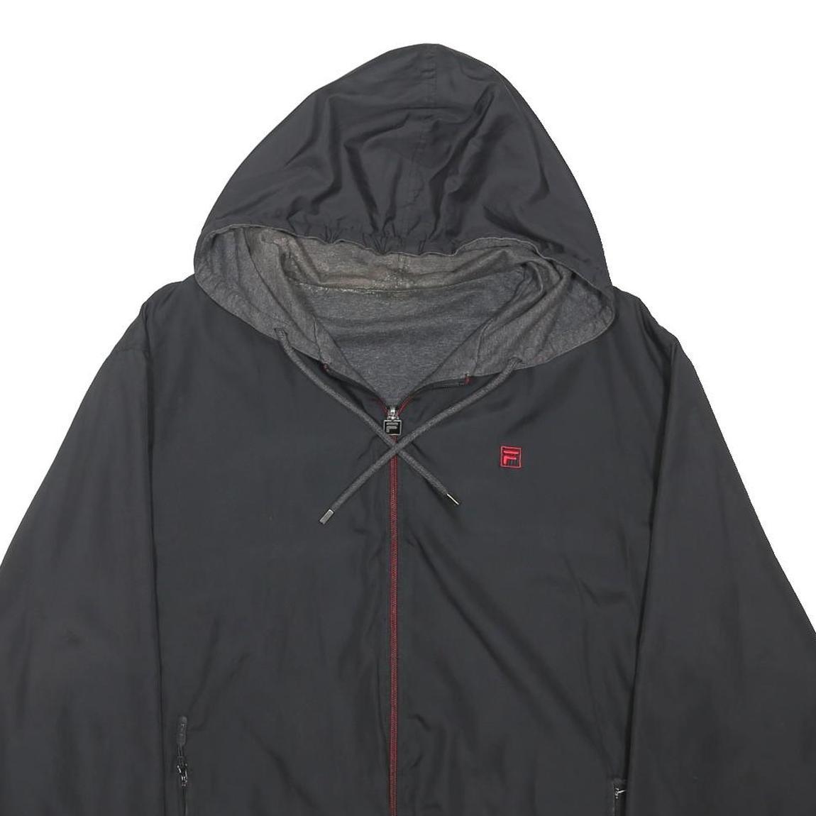 FILA Mens Black Zip Jacket XL Polyester Blend Plain Hooded Casual Sportswear