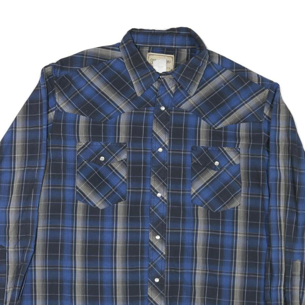 WRANGLER Mens Blue & Grey Plaid Western Shirt L Cotton Blend Classic Fit