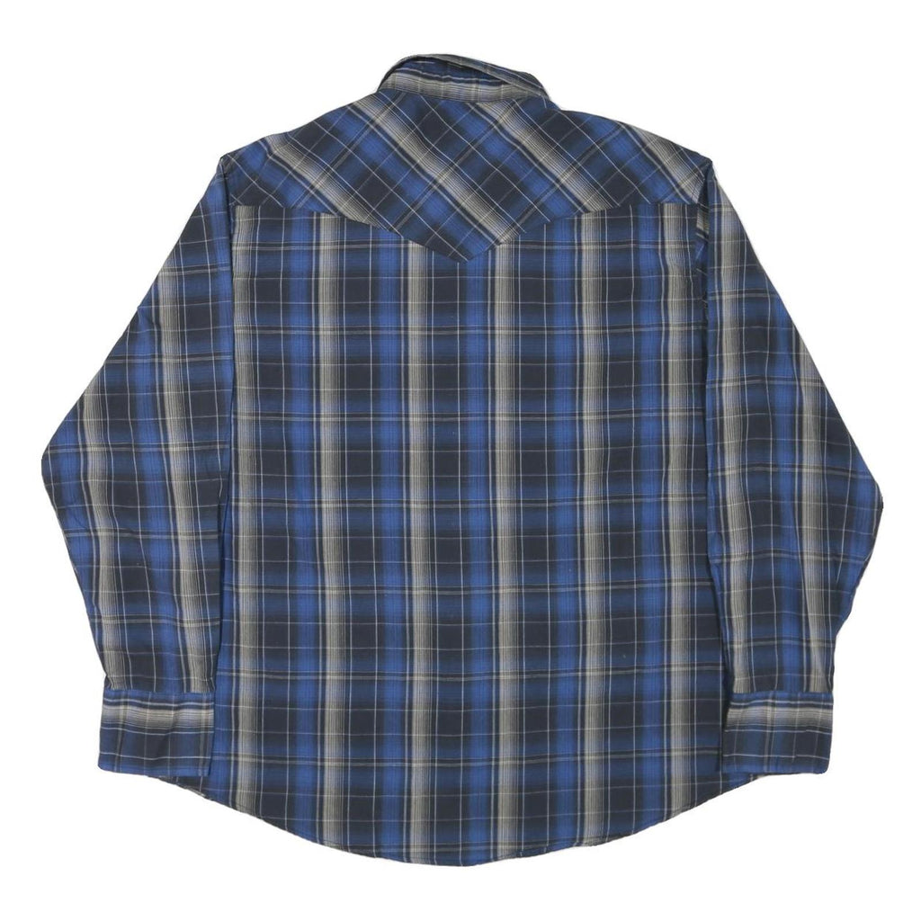 WRANGLER Mens Blue & Grey Plaid Western Shirt L Cotton Blend Classic Fit