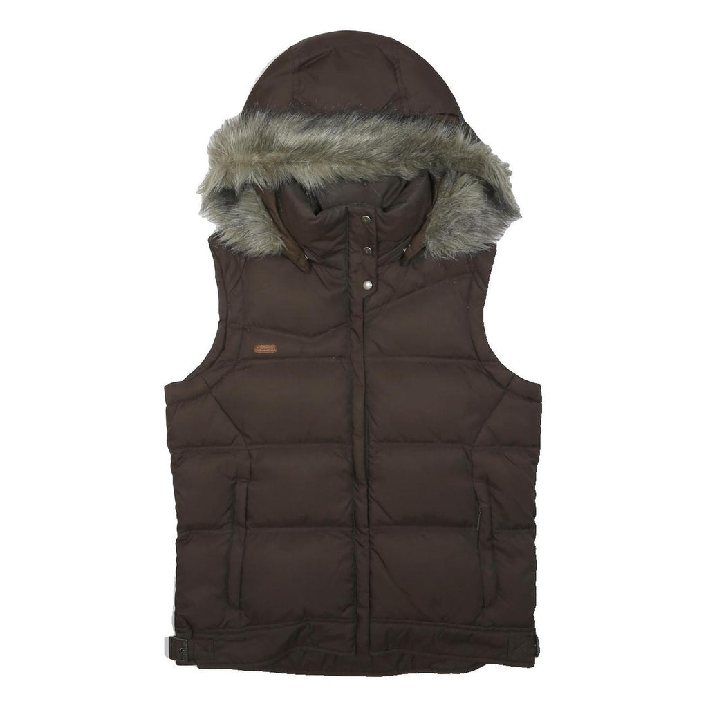 COLUMBIA Womens Brown Nylon Puffer Jacket S Zip Hooded Sleeveless Winter