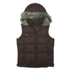 COLUMBIA Womens Brown Nylon Puffer Jacket S Zip Hooded Sleeveless Winter