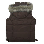 COLUMBIA Womens Brown Nylon Puffer Jacket S Zip Hooded Sleeveless Winter