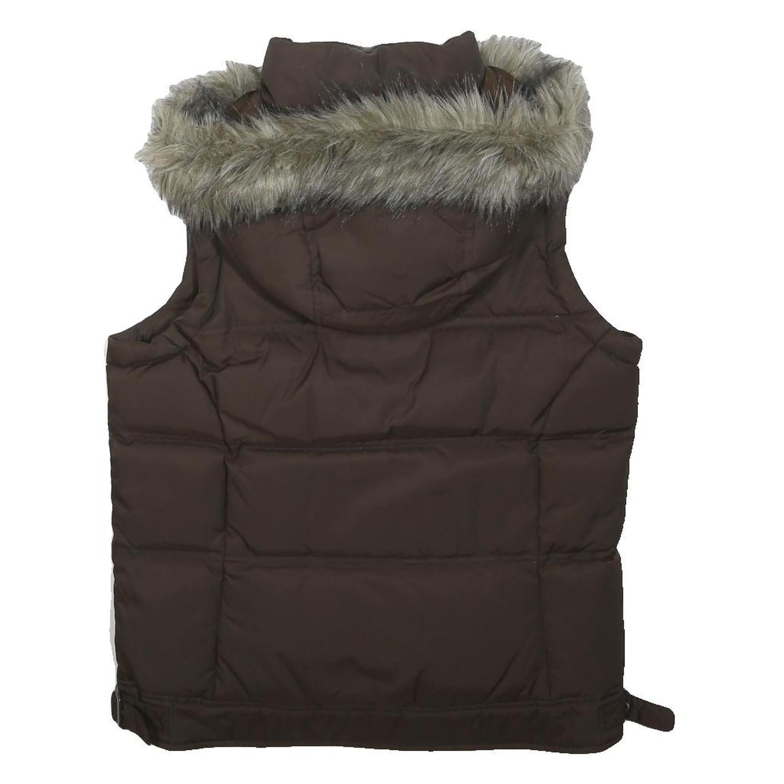 COLUMBIA Womens Brown Nylon Puffer Jacket S Zip Hooded Sleeveless Winter
