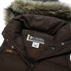 COLUMBIA Womens Brown Nylon Puffer Jacket S Zip Hooded Sleeveless Winter