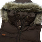 COLUMBIA Womens Brown Nylon Puffer Jacket S Zip Hooded Sleeveless Winter