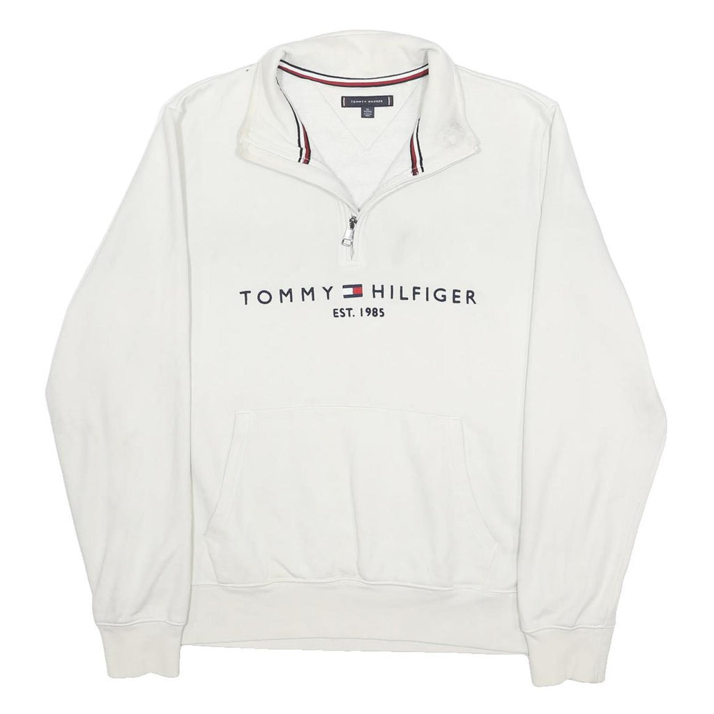 TOMMY HILFIGER Mens White 1/4 Zip XL Cotton Sweatshirt Pullover Casual