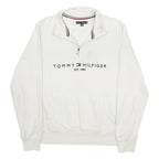 TOMMY HILFIGER Mens White 1/4 Zip XL Cotton Sweatshirt Pullover Casual