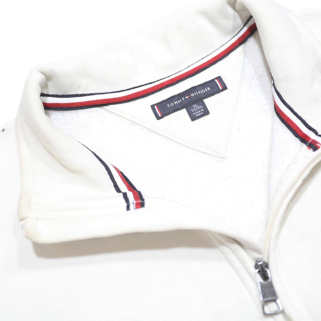 TOMMY HILFIGER Mens White 1/4 Zip XL Cotton Sweatshirt Pullover Casual