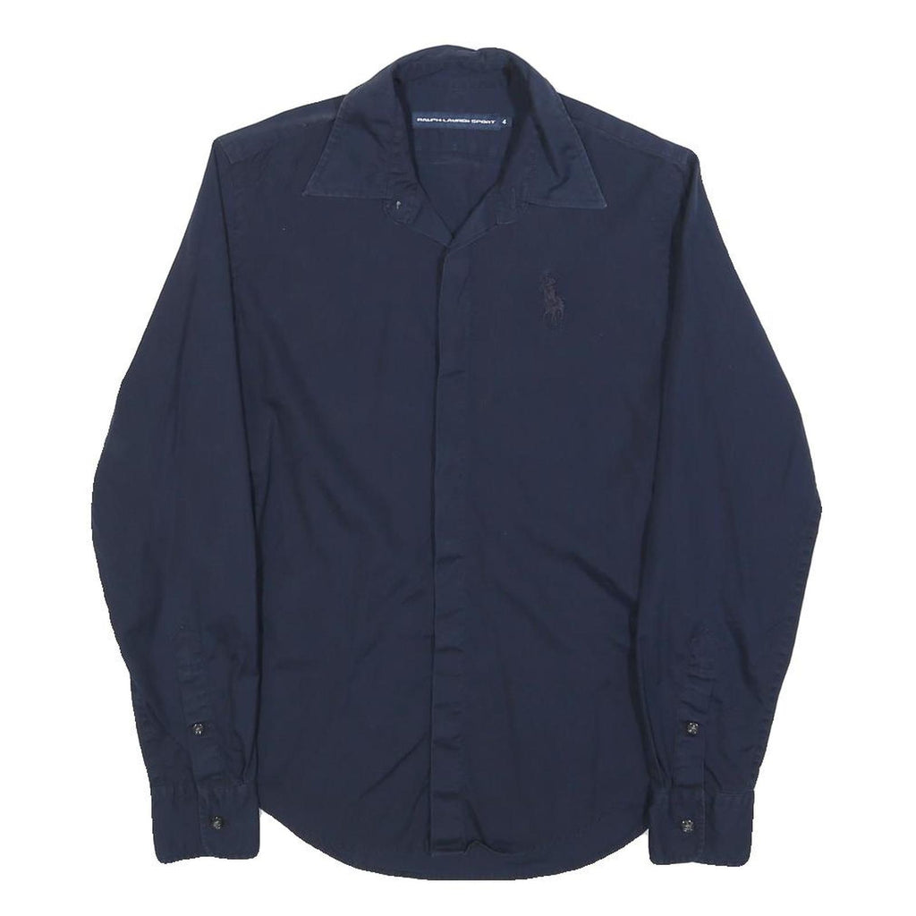 RALPH LAUREN SPORT Womens Blue Slim Shirt S Classic Embroidered Logo Button