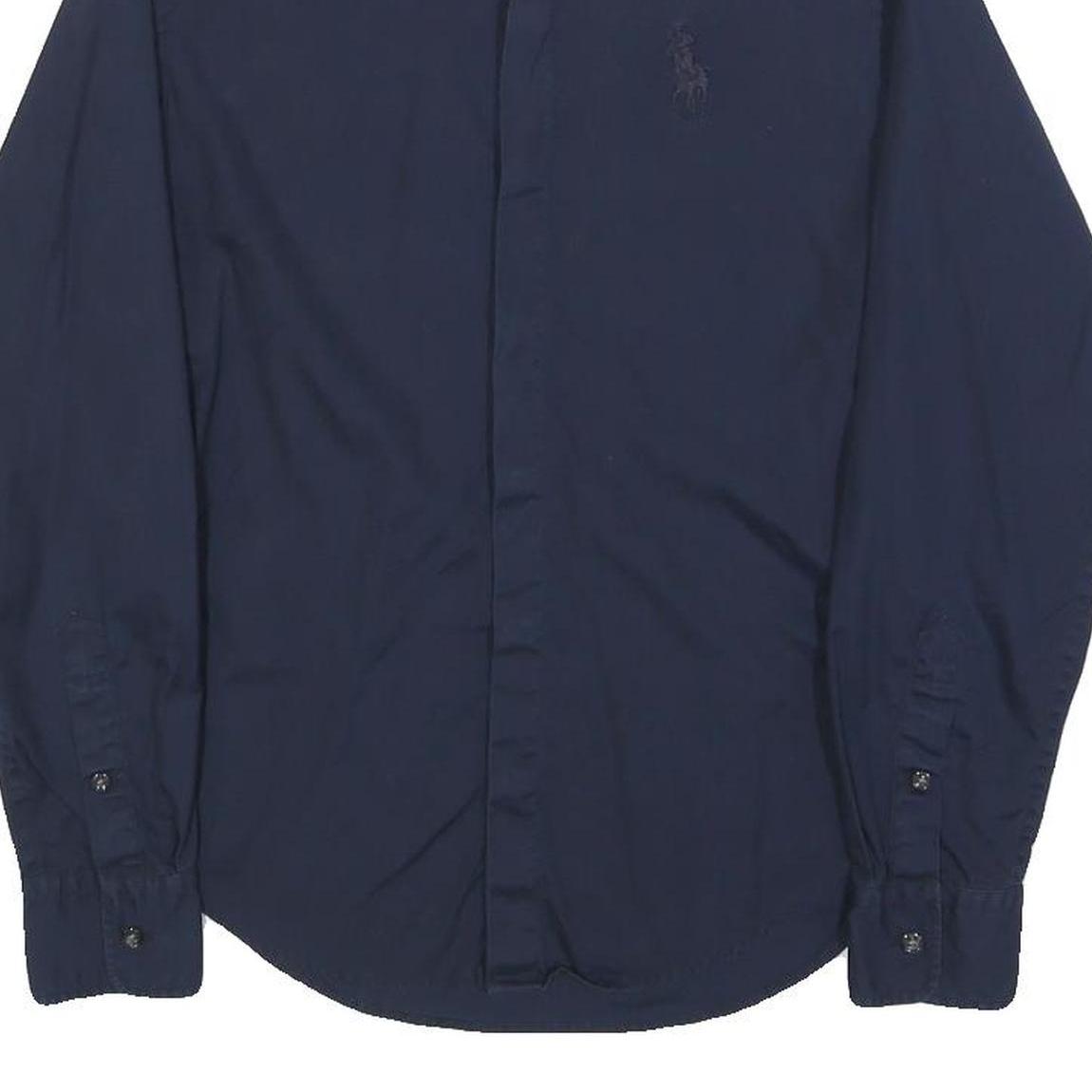 RALPH LAUREN SPORT Womens Blue Slim Shirt S Classic Embroidered Logo Button