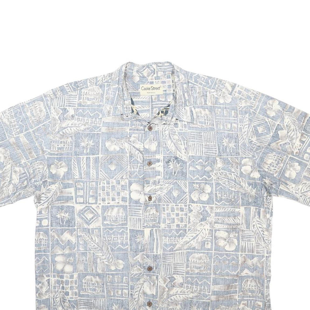 COOKE STREET Mens Blue & White Patterned Shirt L Casual Button Front Summer