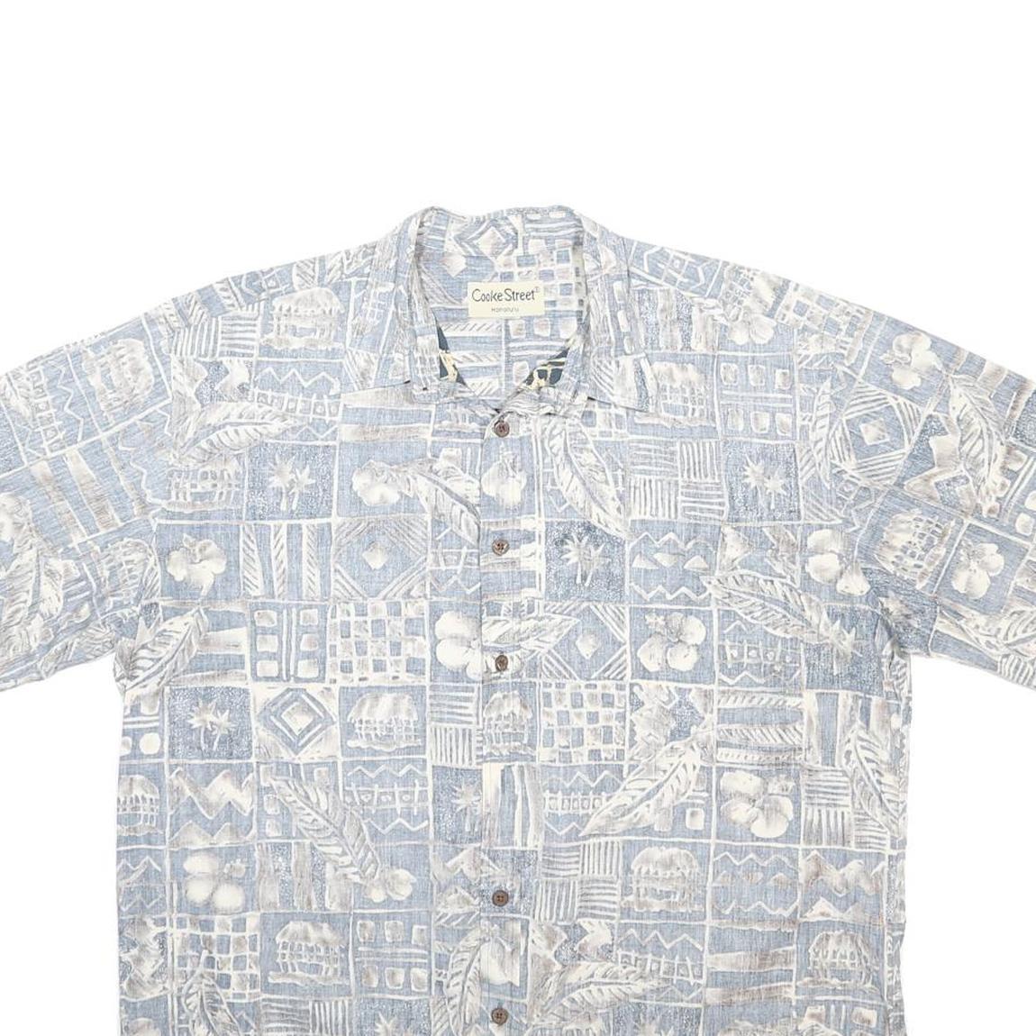 COOKE STREET Mens Blue & White Patterned Shirt L Casual Button Front Summer