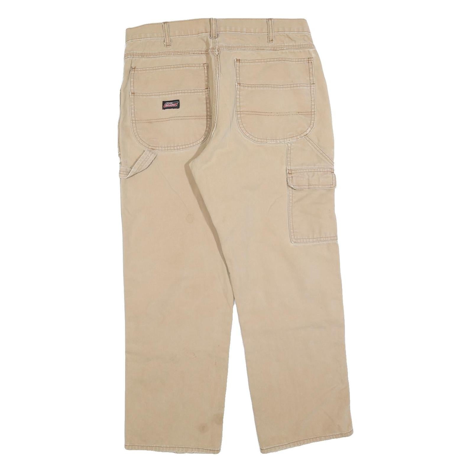 DICKIES Mens Cotton Blend Beige Regular Straight Trousers W34 L28 Workwear