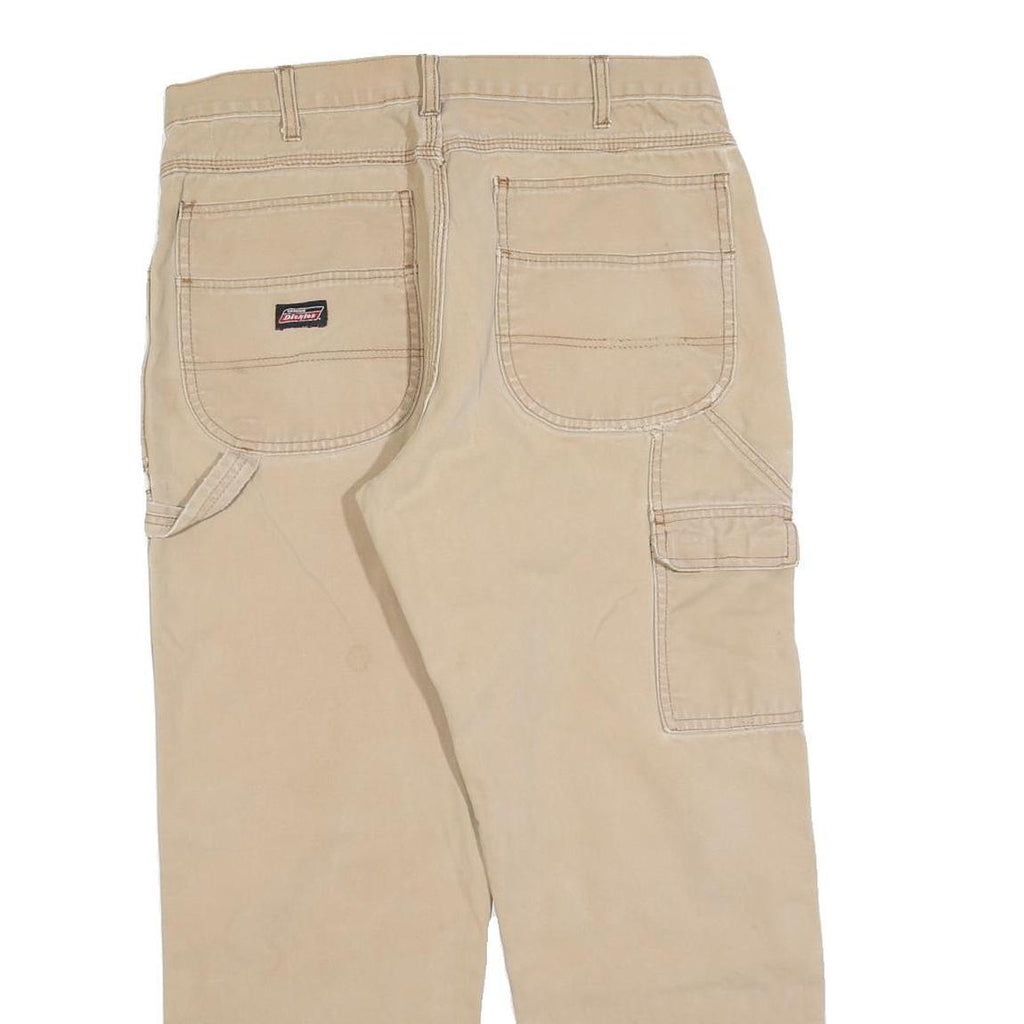 DICKIES Mens Cotton Blend Beige Regular Straight Trousers W34 L28 Workwear