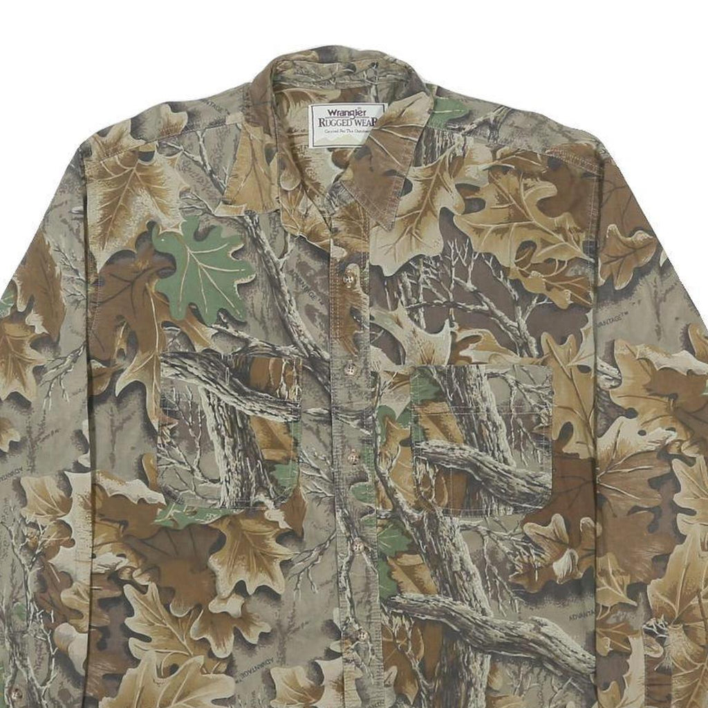 WRANGLER Mens Green & Brown Camouflage Pattern Shirt L Rugged Wear Outdoor