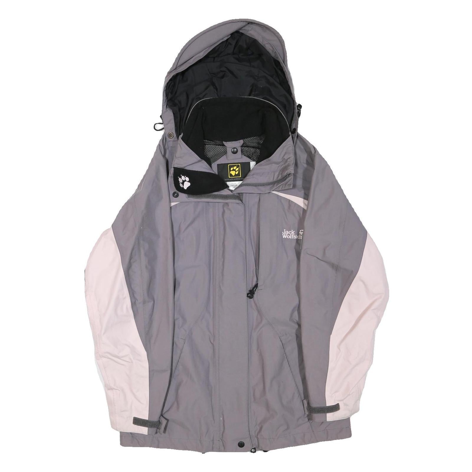 JACK WOLFSKIN Womens Grey & Pink Outdoor Jacket S Polyester Blend Zip Hooded