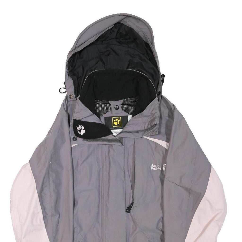 JACK WOLFSKIN Womens Grey & Pink Outdoor Jacket S Polyester Blend Zip Hooded