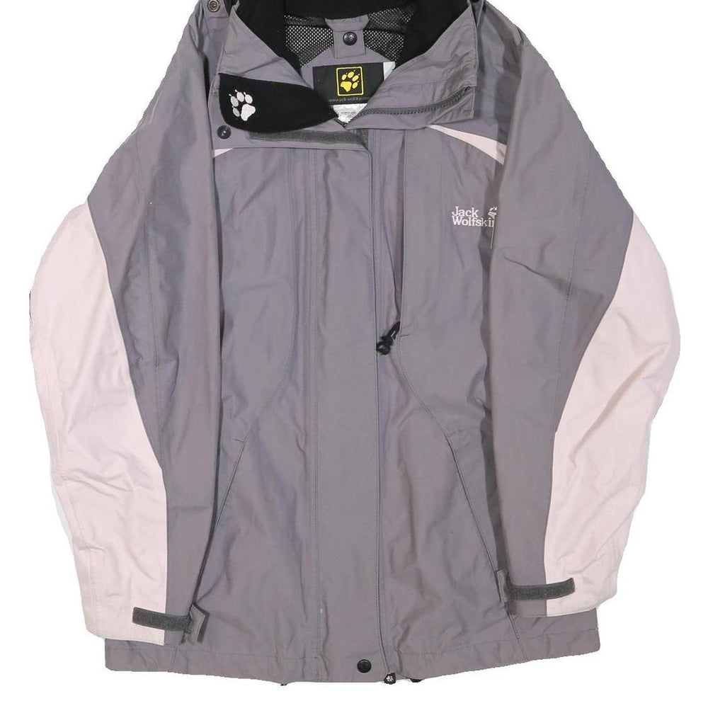 JACK WOLFSKIN Womens Grey & Pink Outdoor Jacket S Polyester Blend Zip Hooded