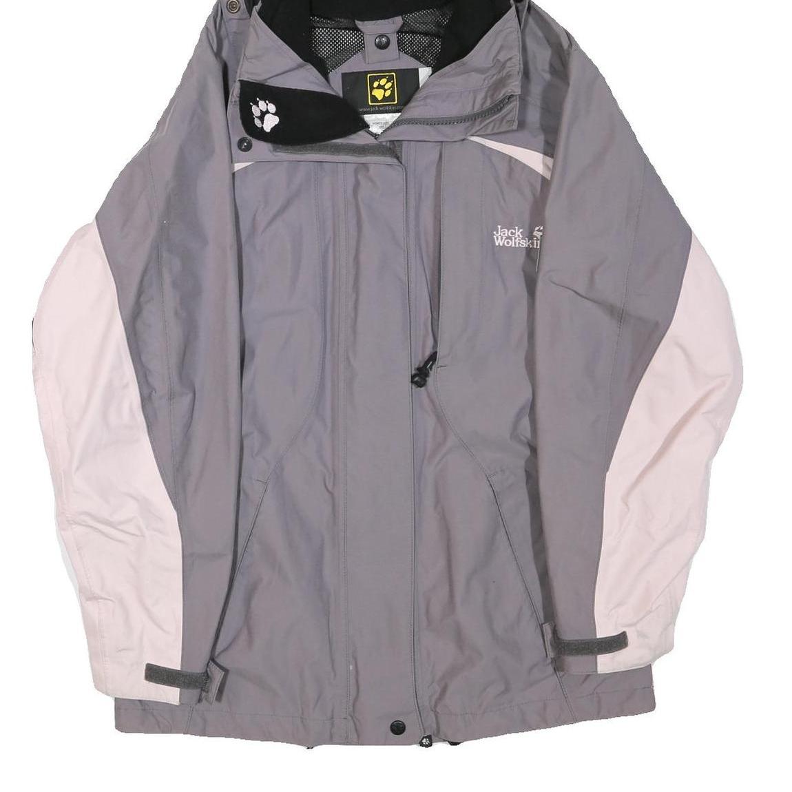 JACK WOLFSKIN Womens Grey & Pink Outdoor Jacket S Polyester Blend Zip Hooded