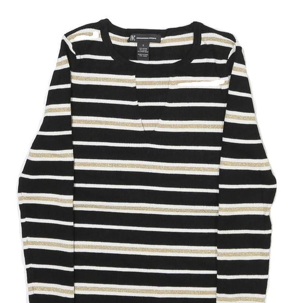 INTERNATIONAL CONCEPTS Womens Black & Gold Striped Plain Crew Neck Rib Knit S