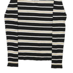 INTERNATIONAL CONCEPTS Womens Black & Gold Striped Plain Crew Neck Rib Knit S