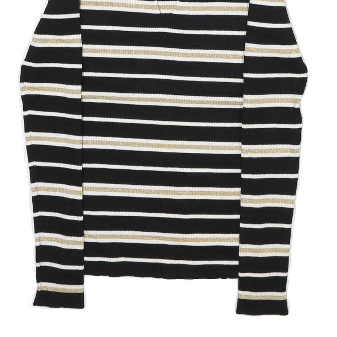 INTERNATIONAL CONCEPTS Womens Black & Gold Striped Plain Crew Neck Rib Knit S