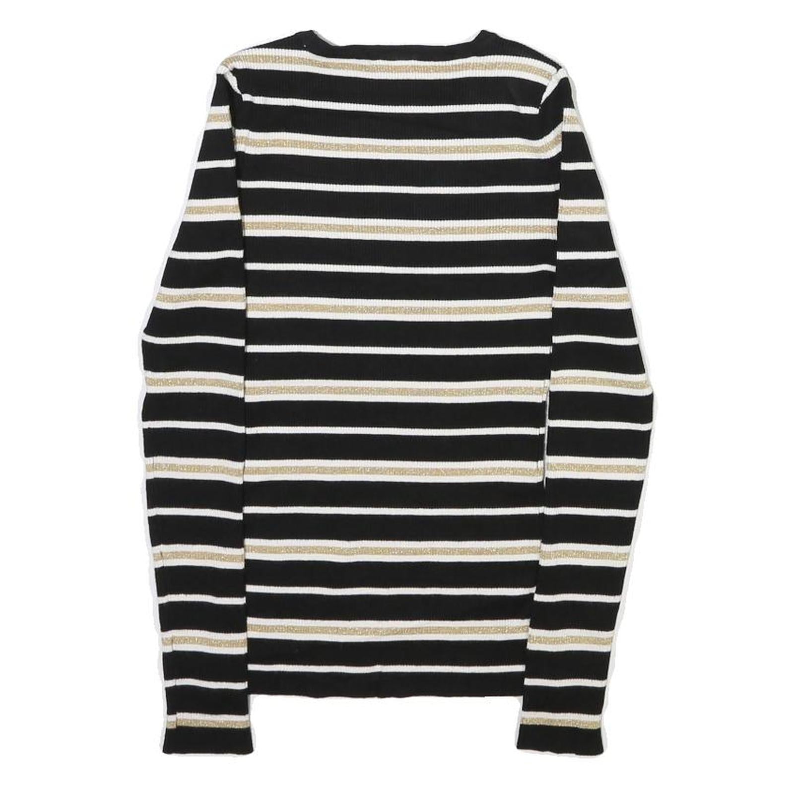 INTERNATIONAL CONCEPTS Womens Black & Gold Striped Plain Crew Neck Rib Knit S